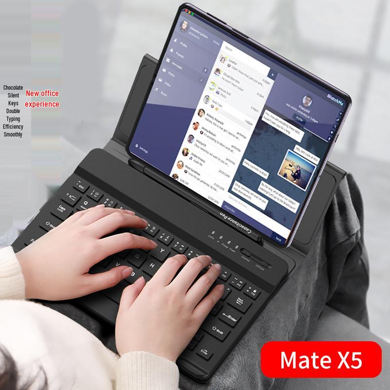 GKK Magnetic Leather Case Stand with Wireless Bluetooth Mouse & Keyboard for Huawei Mate X5/Xs2/X3 Foldable Screen
