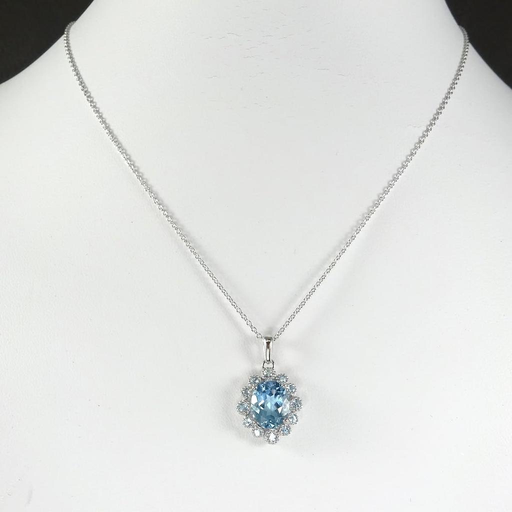 And My Jewelry Natural Blue Topaz Necklace Pendant Luxurious Antique Style Carat Car Cut [Your Box] - 3.0 14171/Oval [November Birthstone] [Gift