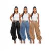 Elastic Waist Tie Ankle-Cuffed Slimming Straight Leg Women's Casual Jeans