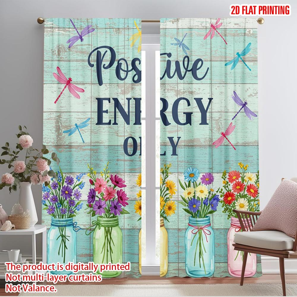 

2pcs 2D flat printing Party Window Curtains Positive Energy Flowers Dragonfly Polyester Without Electricity Family Party for 52.50×116.00 CM 2pcs