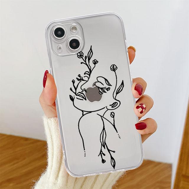 Clear Case For Apple iPhone 14 11 13 12 Pro 7 8 Plus XR X XS Max 6 6S 13Pro Silicone Phone Cover Love Line Flower