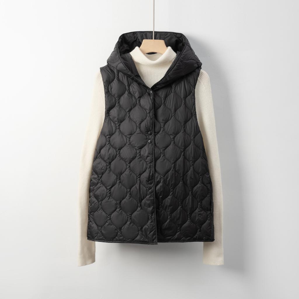 Neuer Nationalstandard 90 Fleece Light Weste Damen Minimalistischer Stil Neu Kapuzen Dünn Herbst und Winter Ärmellos Daunen-Innenfutter