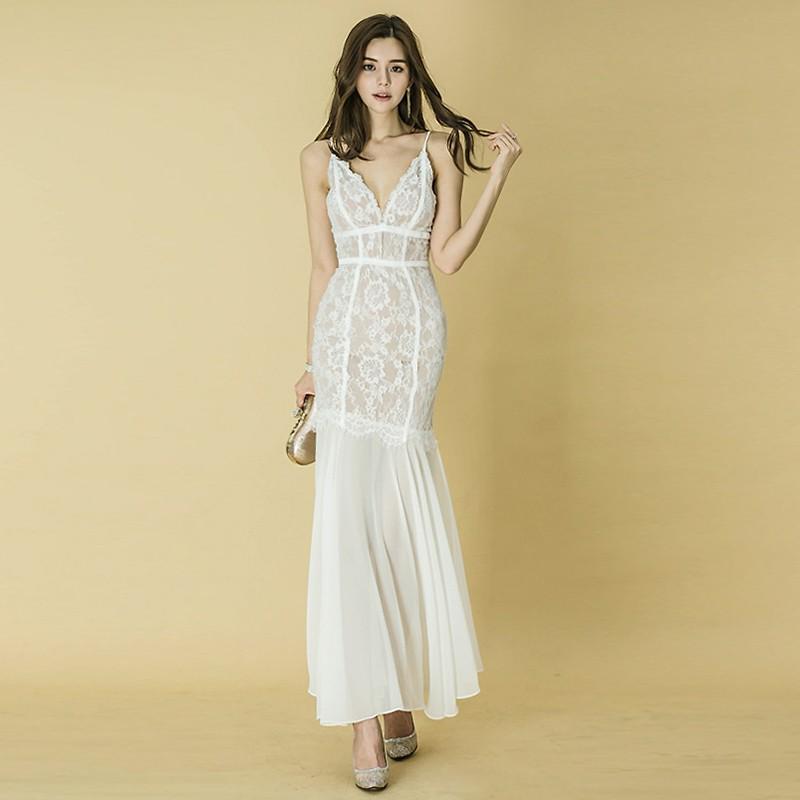 

Летнее сексуальное платье с V-образным вырезом и кружевом на подтяжках 2023 г. Medium белый