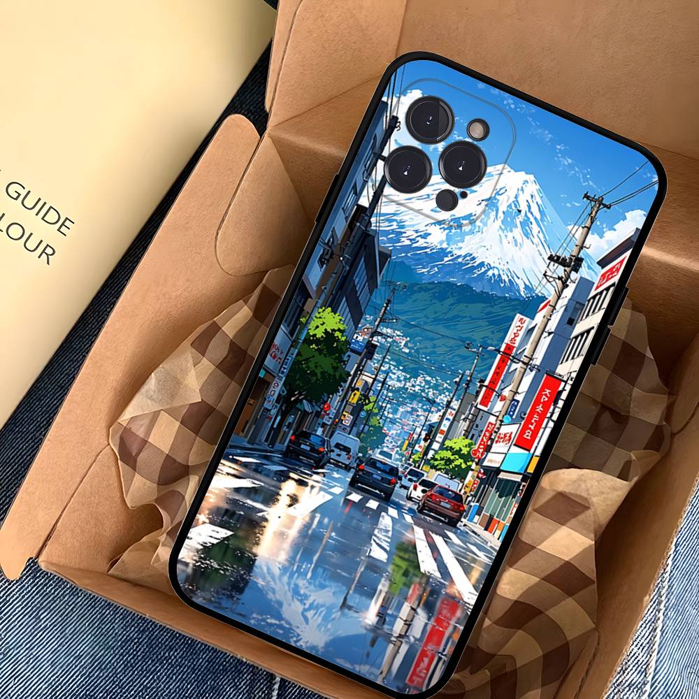 Japanese Mount Landscape Wave Phone Case For IPhone 17 Pro Max Air Back Cover 16 15 14 13 12 11 Pro Max Case