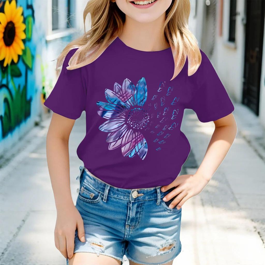 Kindermode Kurzarm Rundhals Floral Bedruckt Lässiges T-Shirt Top