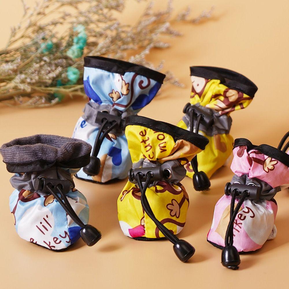 4 Stück Neue Stoff Gummi Haustierstiefel Schuhe Rutschfest Gelb Rosenrot Blau Kleiner Welpen Socken Schuhe Verstellbar Haustierbedarf Welpen Hund