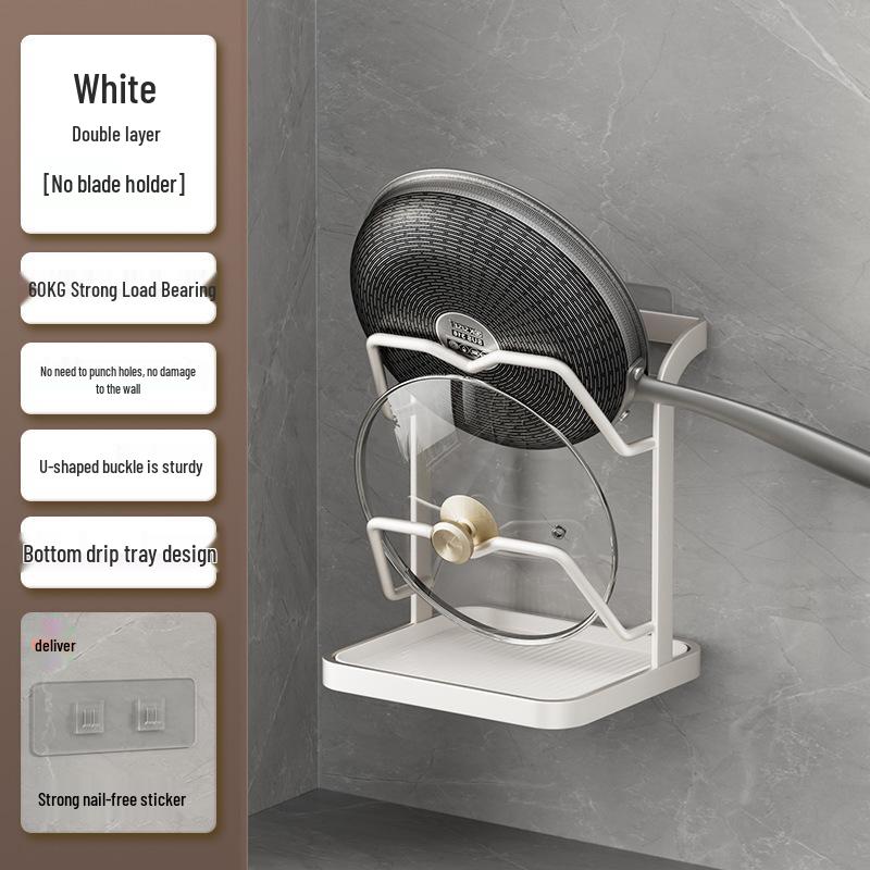 Wall-Mounted Multi-Functional Storage Rack: Cutting Board, Lid, Knife, Spoon, Chopstick Holder - No-Drill Installation.