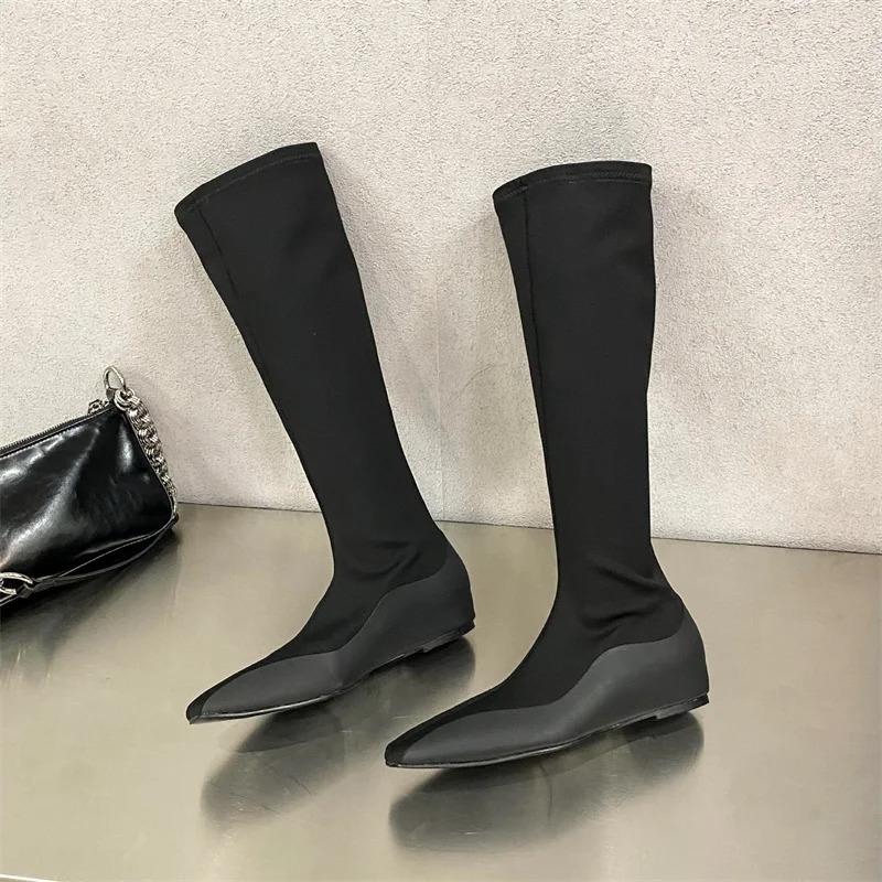 

Мода Новая Осень Лайкра Микро Эластичные Сапоги до Колена Сапоги Рыцаря на Колене Клиновидный Каблук Ботильоны Маленький Квадратный Носок Женская Обувь 35-40 40