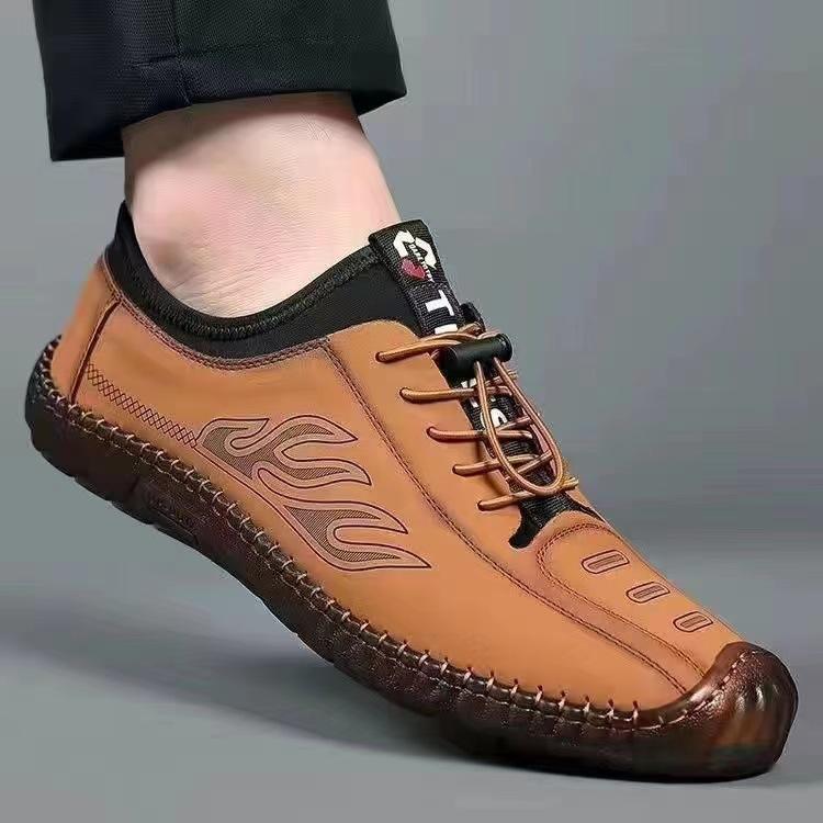 

Trend versatile men s shoes leather shoes 2025 new spring and autumn men s casual shoes single shoes fashion elastic band beef tendon sole 39 тёмно-рыжий