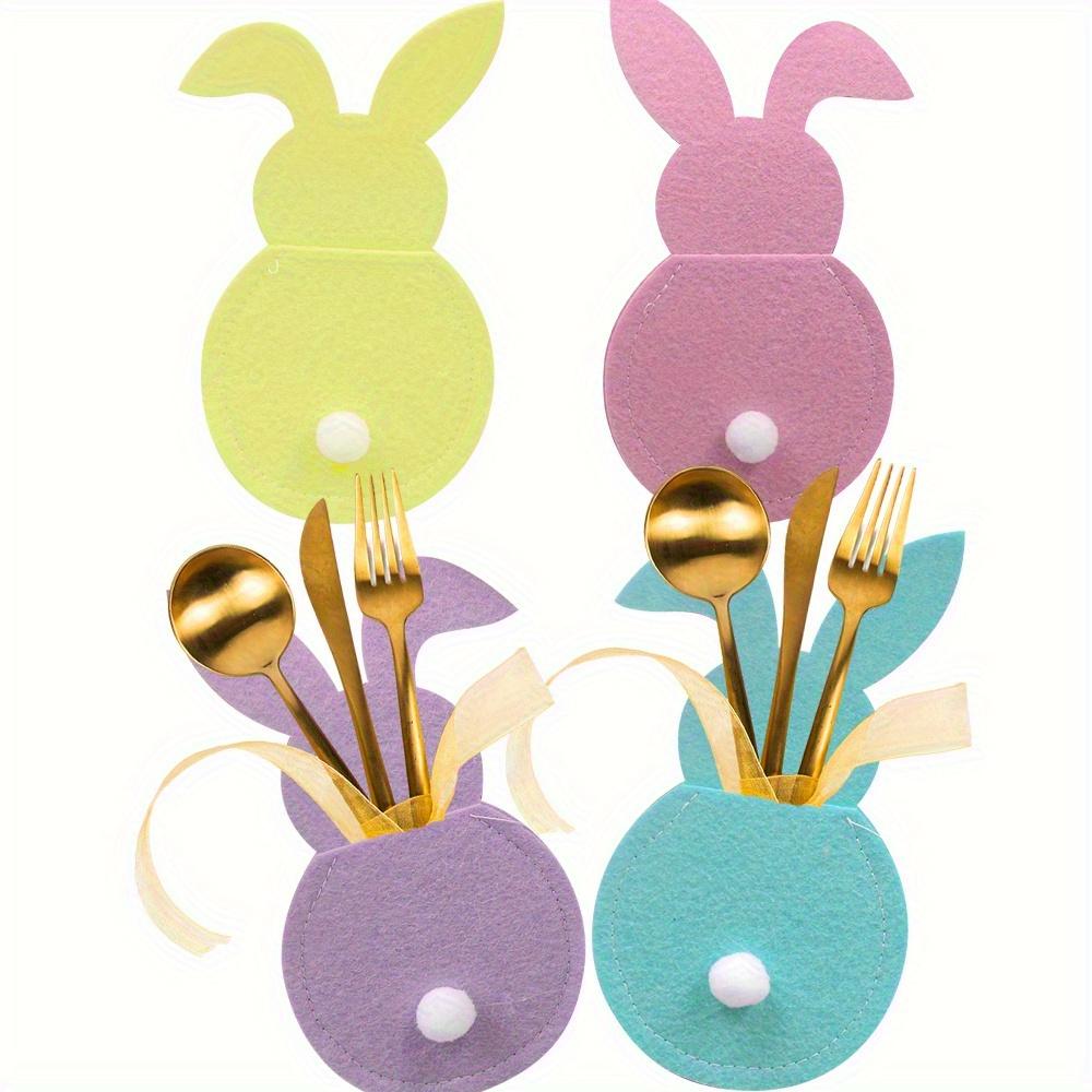 4Pcs Knives Forks Rabbit Rabbit Bags Colorful Nonwoven Bag for Happy Easter Home Party Decor Knives Forks Holder Kids Gifts
