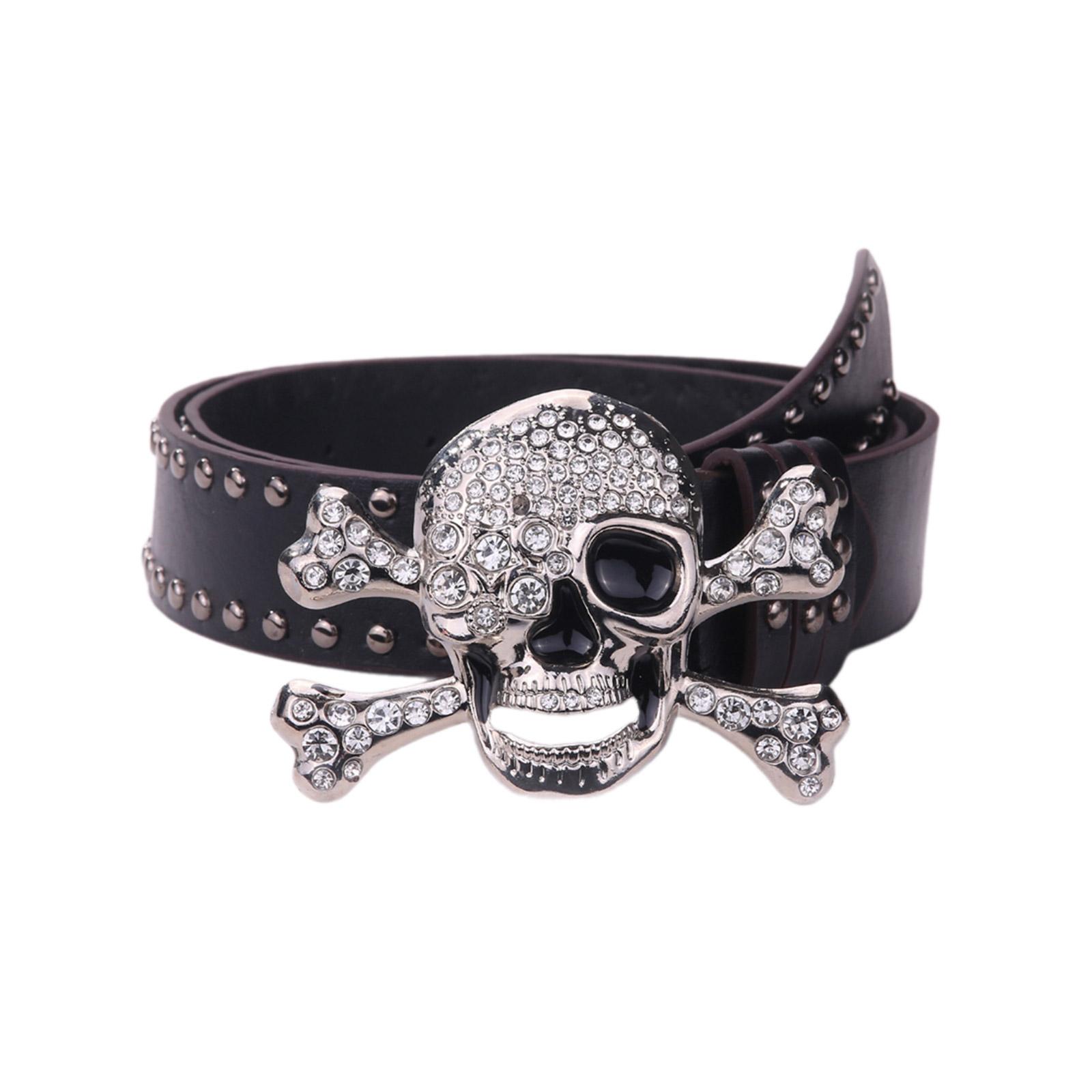 

Трендовый ремень из искусственной кожи со стразами и пряжкой в виде черепа, пояс для энтузиастов моды, пояс для пальто, джинсов, платье, женский пояс чёрный