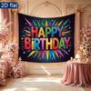 Balloons and Cake Happy Birthday Party Banner, Colorful Polyester Backdrop for Celebration & Photos