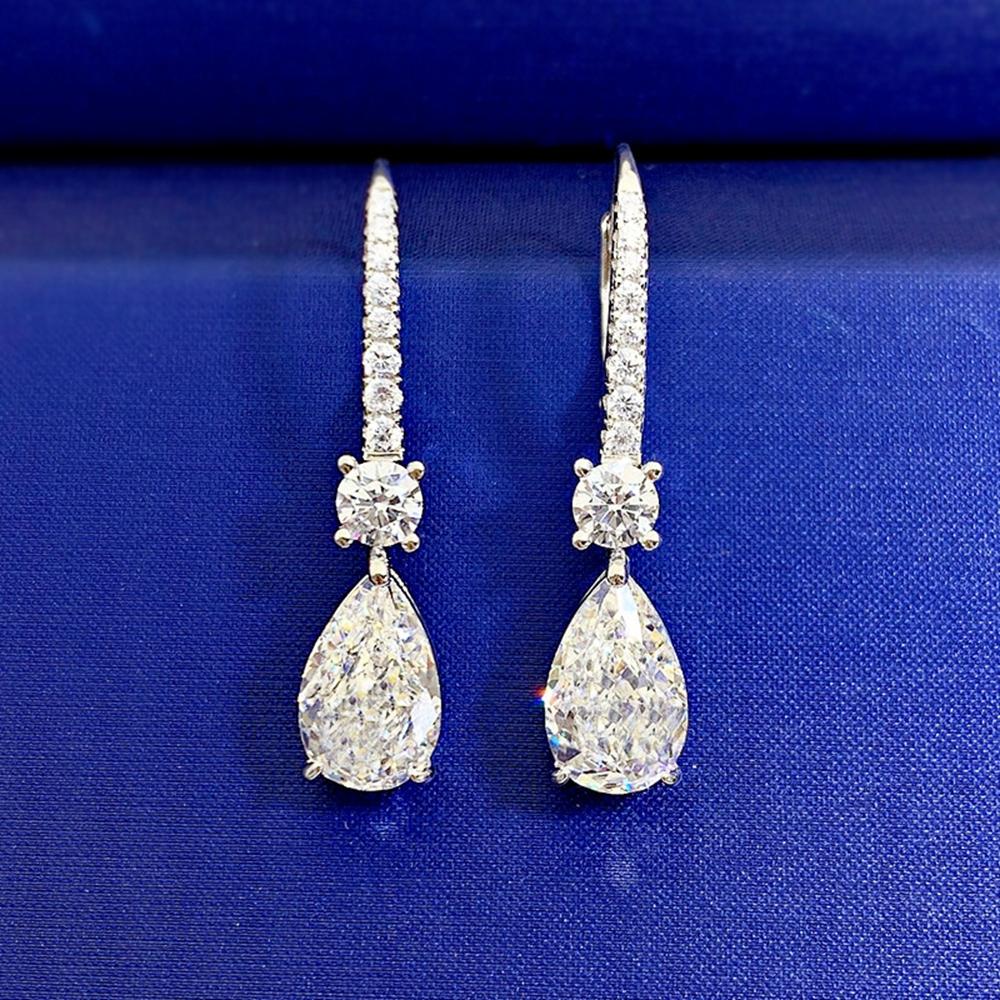 18k White Gold Pear 7 *11mm Sapphire Gemstones Stud Earrings Engagement Gift 925 Sterling Silver Fine Jewelry