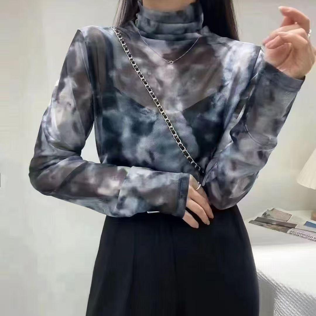 

Tie-Dye Print Turtleneck Long Sleeve Plus Size Women s Warm Shirt 4XL хакі