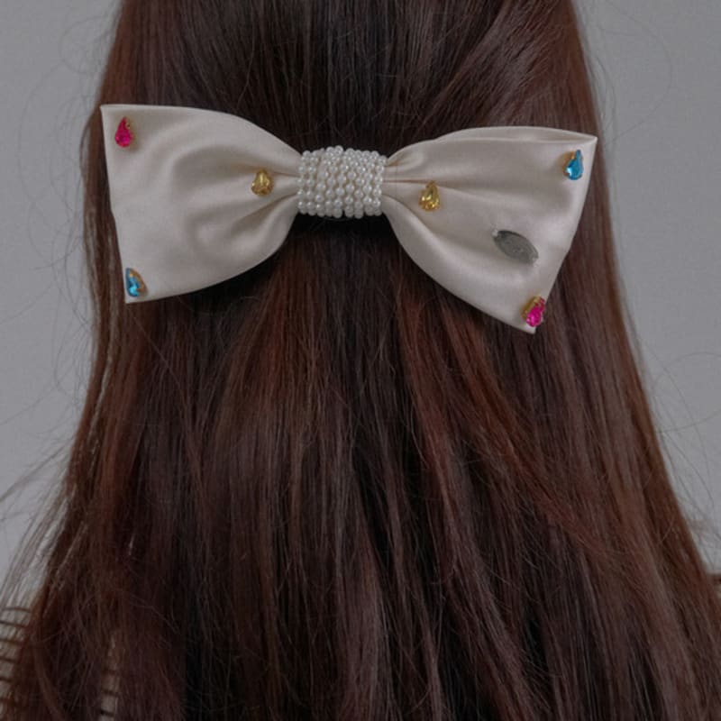 SORRY TOO MUCH LOVE Crystal Gem Satin Bow Hairpin_Cream