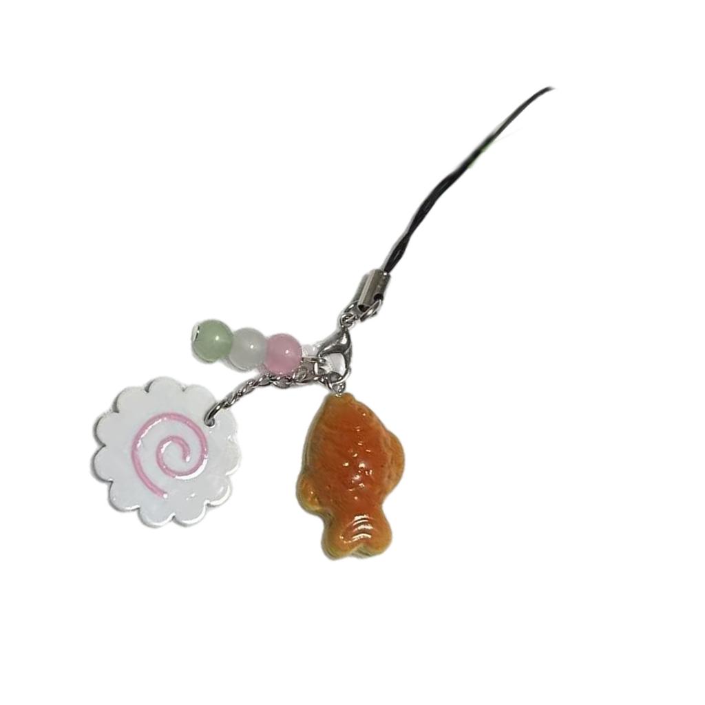 Cute Fish Cake Keychain with Heart Beads Camera Strap Fashion Key Accessory Suitable for Backpack and CCD Photography