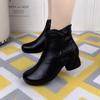 Retro thick heel soft leather short boots soft sole velvet non-slip cotton shoes warm waterproof mother shoes winter new leather boots
