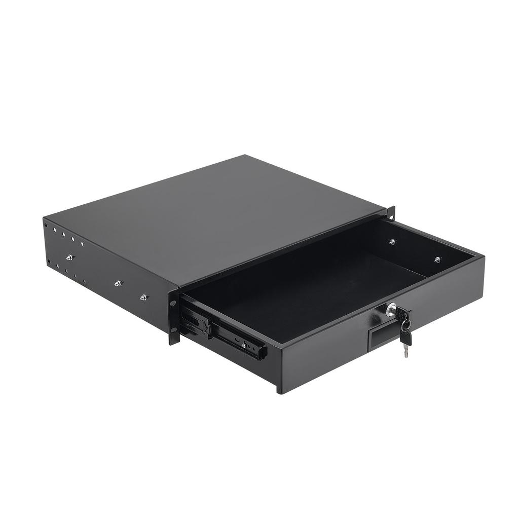 VEVOR 2U Rack Mount Drawer, 22.68 Kg Max Load-Bearing, Lockable Server Cabinet Case, Sliding Drawer with Lock and Cable Management Holes