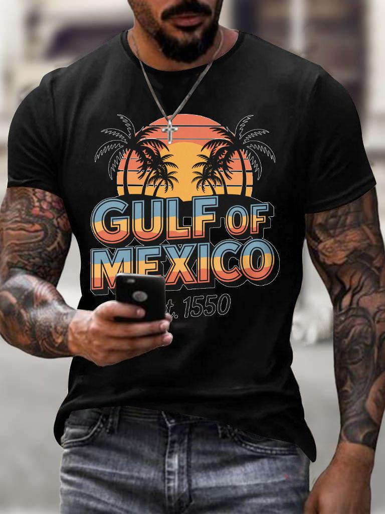 Mens Gulf Of Mexico Print T Shirt Summer Holiday Short Sleeve TShirts Casual Tops Tees New