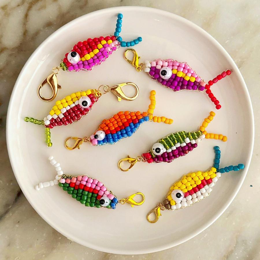 Cute Handmade Bead Fish Backpack Bag Zipper Pendant Hanging Decoration Girls Student Keychain Hangings DIY Accessories Ornaments