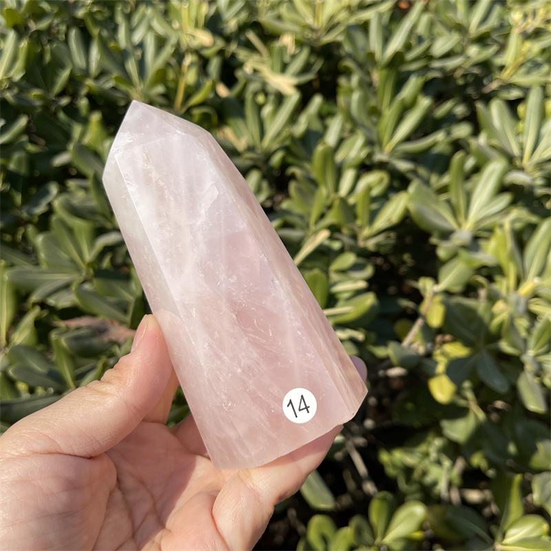 Natural Carved Pink Quartz Rose Crystal Point for Reiki Healing