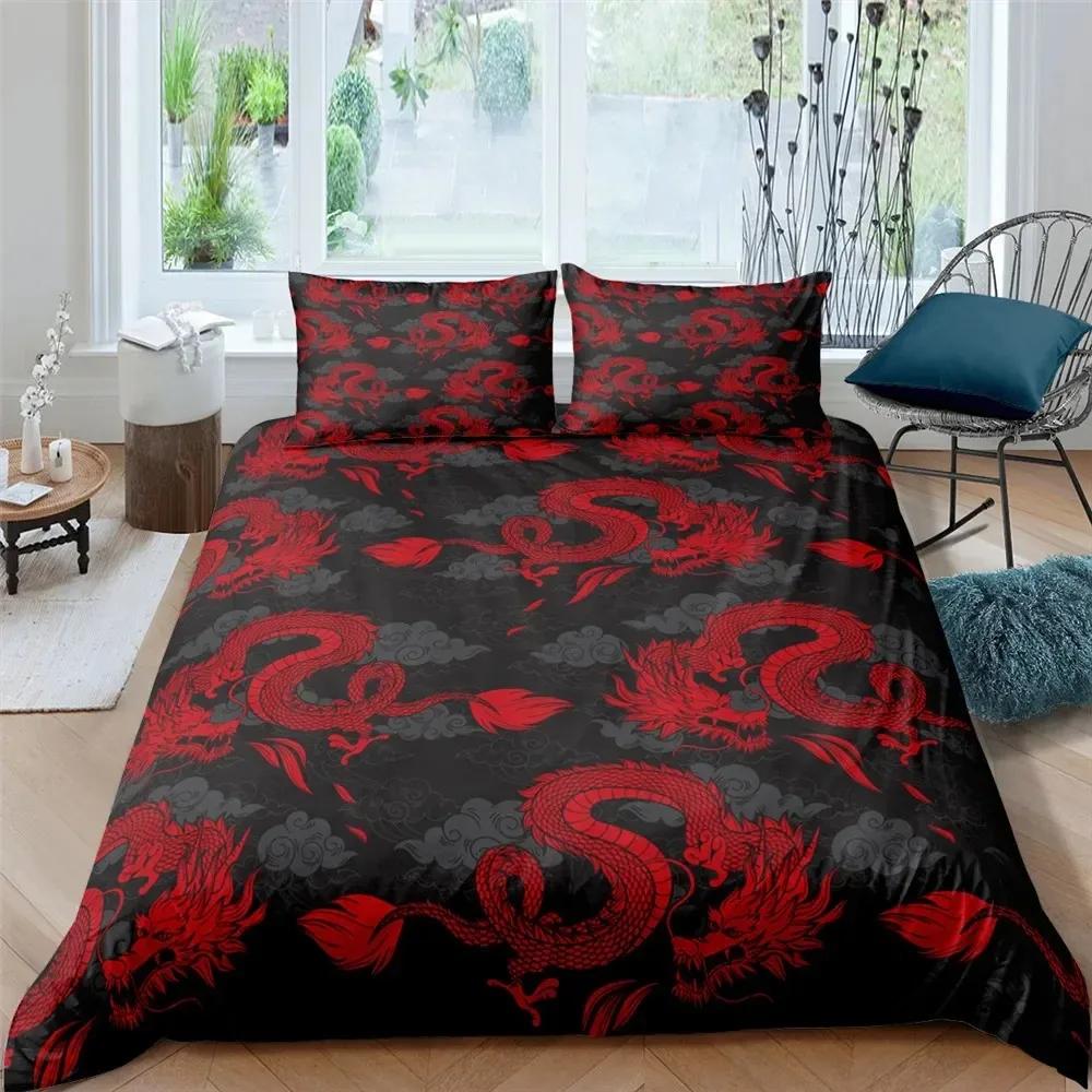 Bedding Set 3D Dragon Printing Bedclothes Duvet Cover with Pillowcases Polyester Comforter Cover King Queen Twin Home Textiles