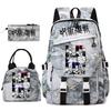 Anime Jujutsu Kaisen Backpack Set for Girls 3pcs School Bookbag Lunch Bag Pencil Case Casual Travel Rucksack