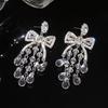 Silver Needle Diamond Glass Bow Fringed Earrings Light Luxury Premium Earrings Exquisite Versatile Commuter Earrings