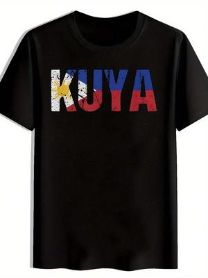 Unisex Schwarzes Grafik-T-Shirt - Farben der philippinischen Flagge Kuya Design