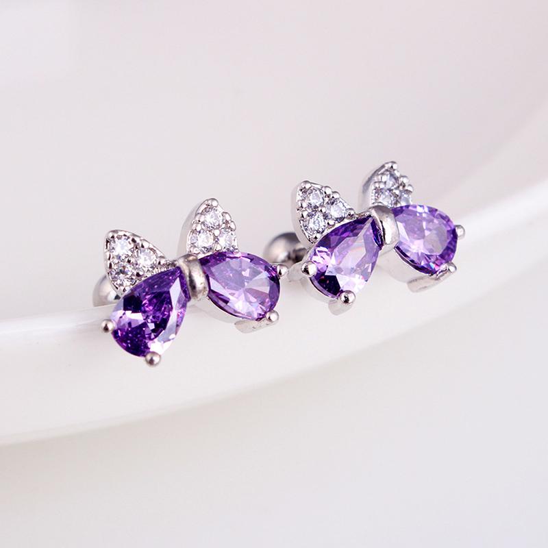 Purple Zircon Stud Earrings For Women Delicate Piercing Accessories For Everyday Wear Delicate Girl Earrings