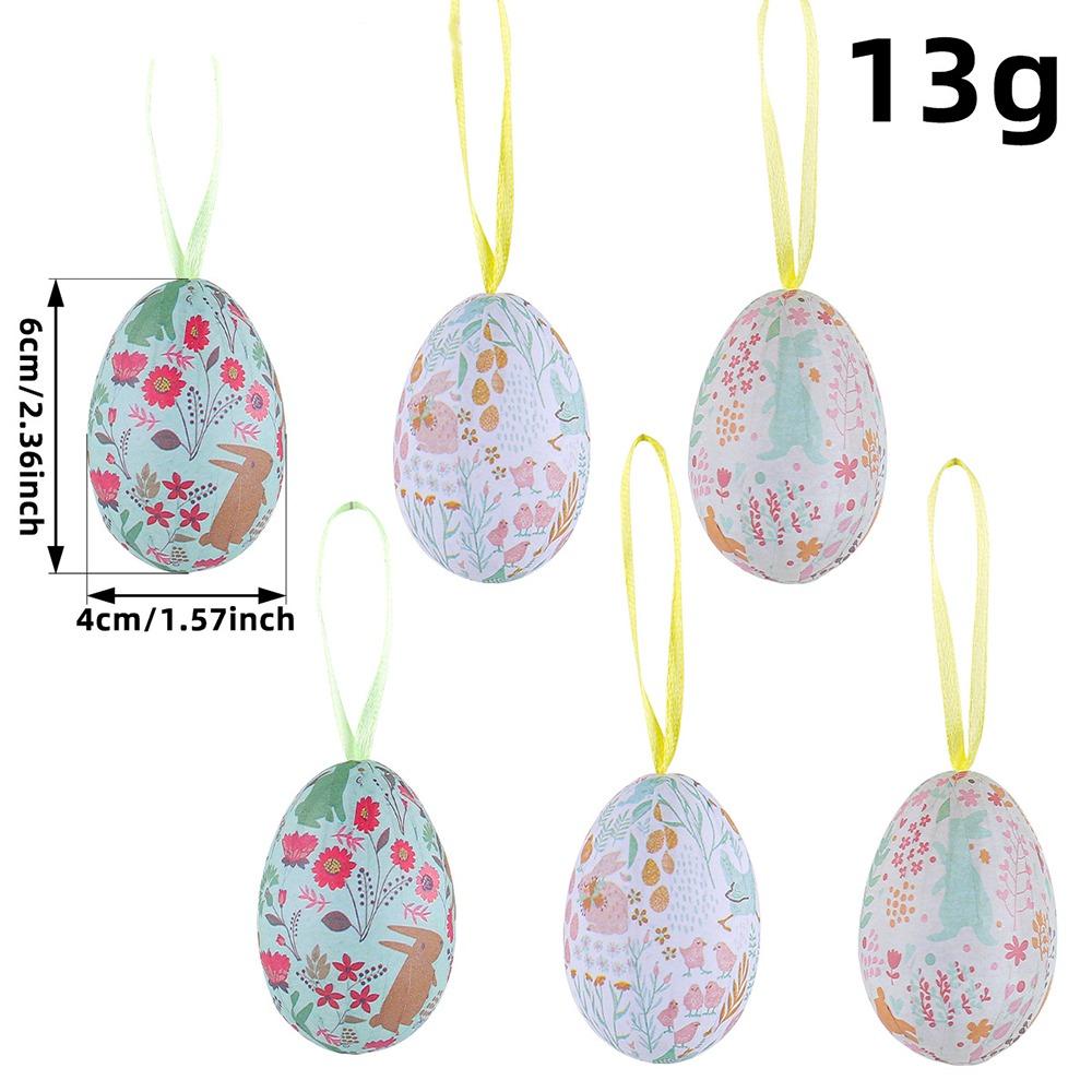 6PCS Plastic Easter Eggs Mini DIY Craft Bunny Eggs Hanging Ornament Colorful Multi-pattern Colorful Eggs Decoration