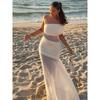 Shemoda Fashion Style Sexy Irregular Mesh Patchwork off-Shoulder Tube Top Dress Slim Fit Long Dress
