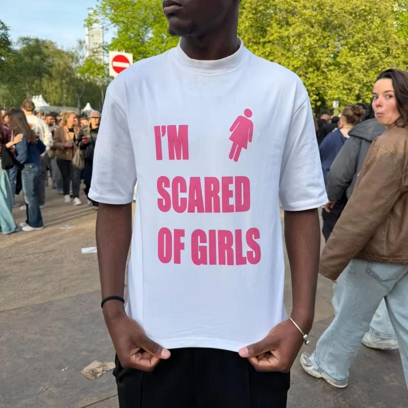 Trendy Slogan Im Scared of Girls Printed Tshirt Unisex Women Short Sleeve Cotton Tshirt Unisexs Tshirts Summer New Unisexs Clothing