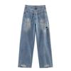 2025 Spring Women's Fashion Cotton Loose Ripped Straight Leg Jeans for a Slimming Look