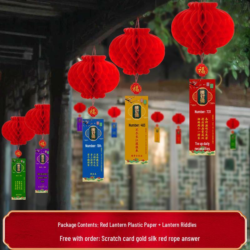 New Year s Lantern Festival Decoration Set with Riddle Cards and Red Lantern Display