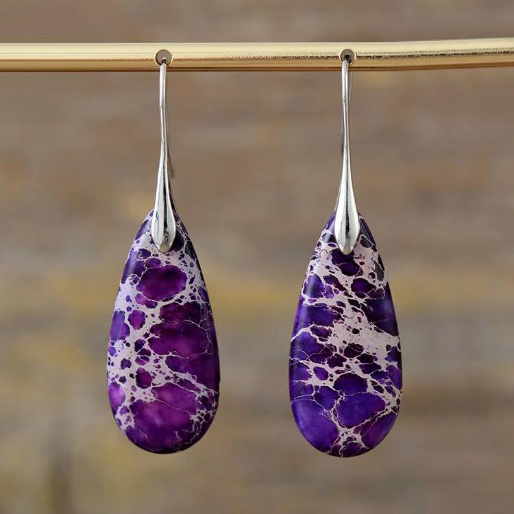 1 Pair New Bohemian Holiday Earrings Emperor Stone Water Drop Pendant Earrings Light Luxury Design Earrings