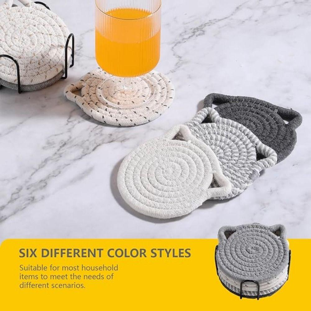 4/8 Pcs Woven Cotton Drink Coasters Non-Slip Base Absorbent Coasters  Kitchen Accessories