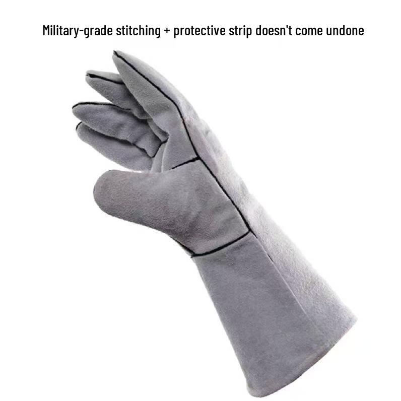 Extended Length Double-Layer Cowhide Welding Gloves: Heat-Resistant, Non-Stitch, Wear-Proof, Anti-Scald Protection