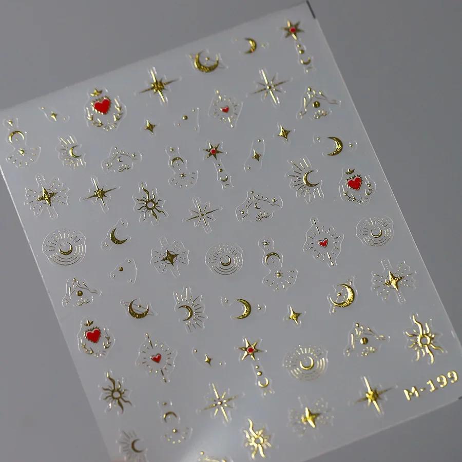 Gold Silver Love Star Moon Geometric Lines Necklace Stamping Retro Soft Self Adhesive Nail Art Sticker Manicure Decal