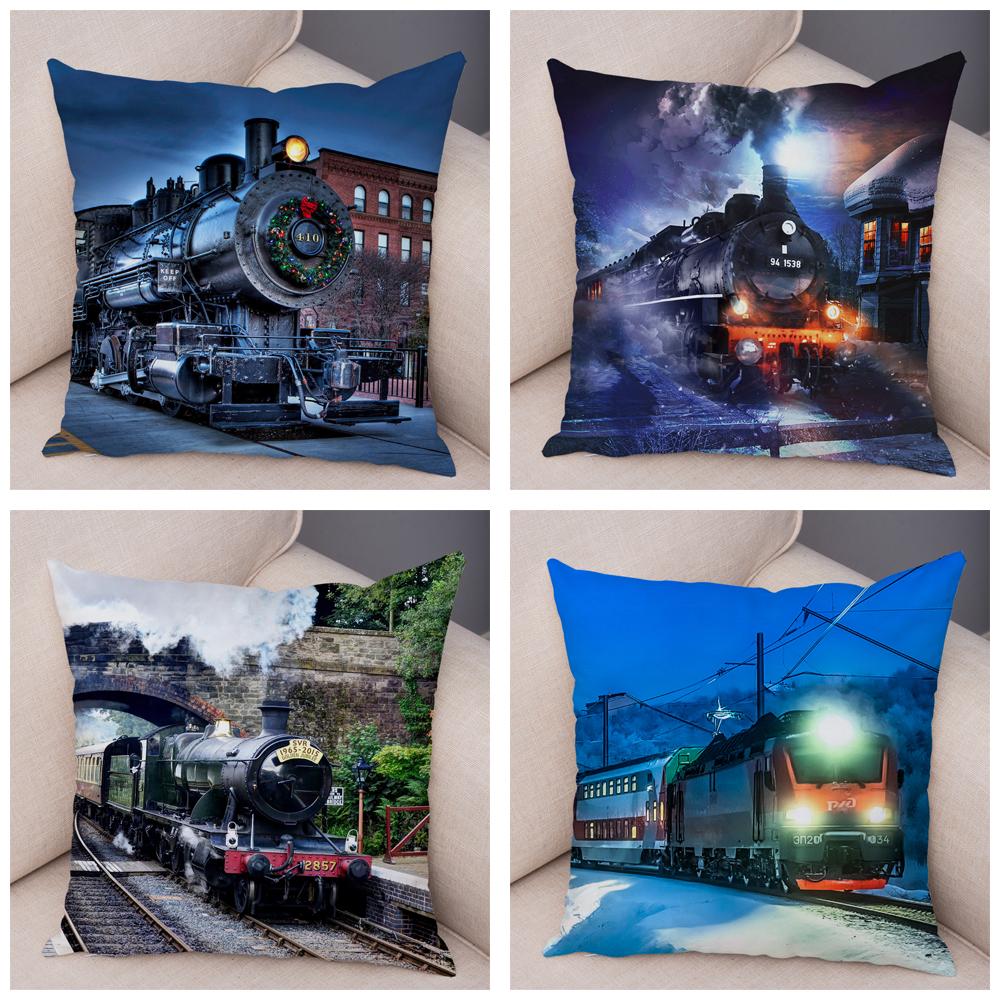 Pillowcase Vintage Style Steam Train Decor Retro Colorful Car Cushion Cover