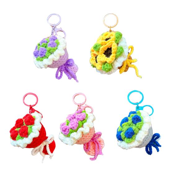 Portable Keychain Hand-Crocheted Wool Rose Petal Mini Bouquet Decoration Keychain Pendant Bags Backpacks Accessory
