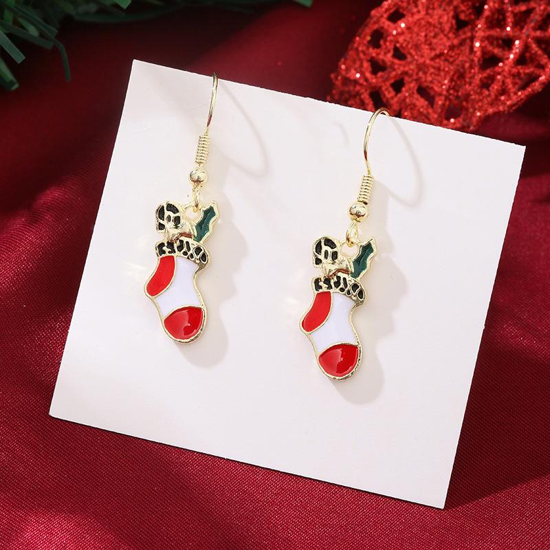 Christmas Santa Snowflake, Candy Cane, Bell, and Elk Earrings with Christmas Hat Design