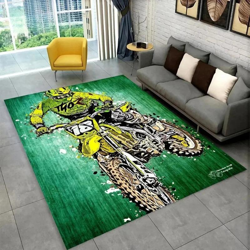 Large Motorcycle Pattern Carpet for Living Room and Bedroom Racing Scene Floor Mat Anti Slip Wear Resistant Modern Home Decor