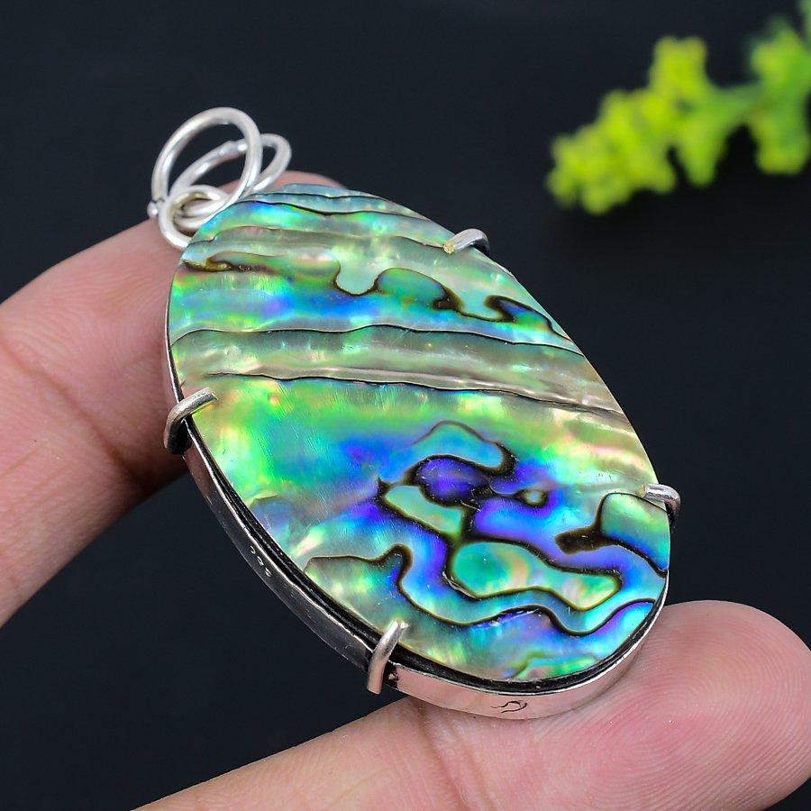 Abalone Shell Gemstone Handmade 925 Sterling Silver Jewelry Pendant 2.48" l0d01