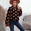 Lockerer Strickpullover Vintage Print Langarm Rundhalsausschnitt für Herbst Winter Pullover