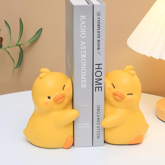 1 წყვილი Hug Duck Book End Cartoon მოცურების საწინააღმდეგო Heavy Duty Resin Craft Home Office Desktop Book Stopper Holder ცხოველთა ორნამენტი ფიგურა ფიგურა ქანდაკება
