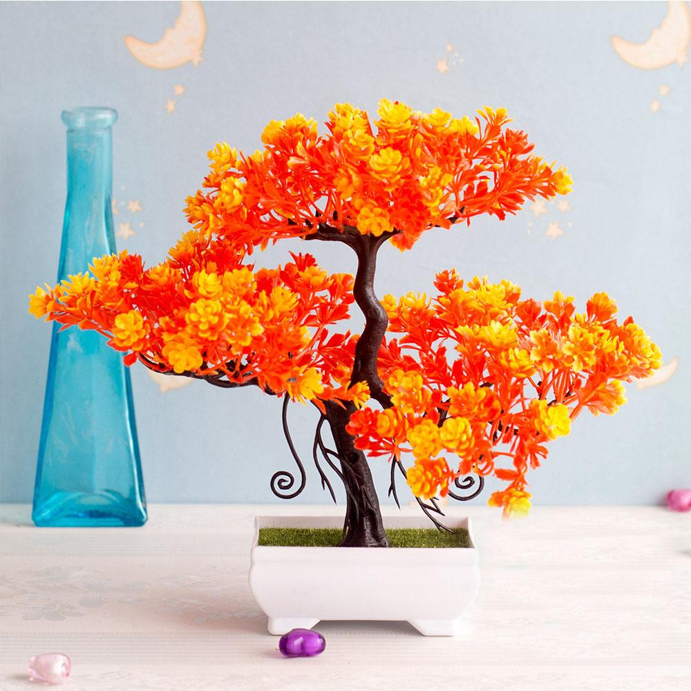 Artificial Plastic Plants Bonsai Tree Small Pot Potted Flower Garden Fake Plant Arrangement Ornaments Home Room Table Decoration