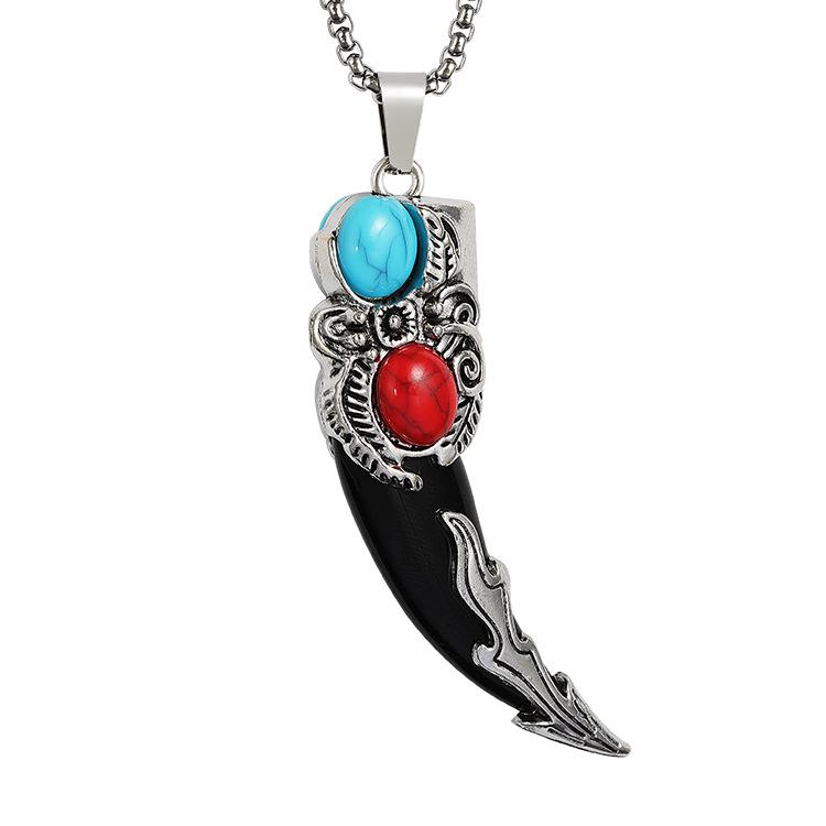 Herren Retro Wolfszahn Anhänger Halskette - Edelstahl Hip Hop Pullover Kette