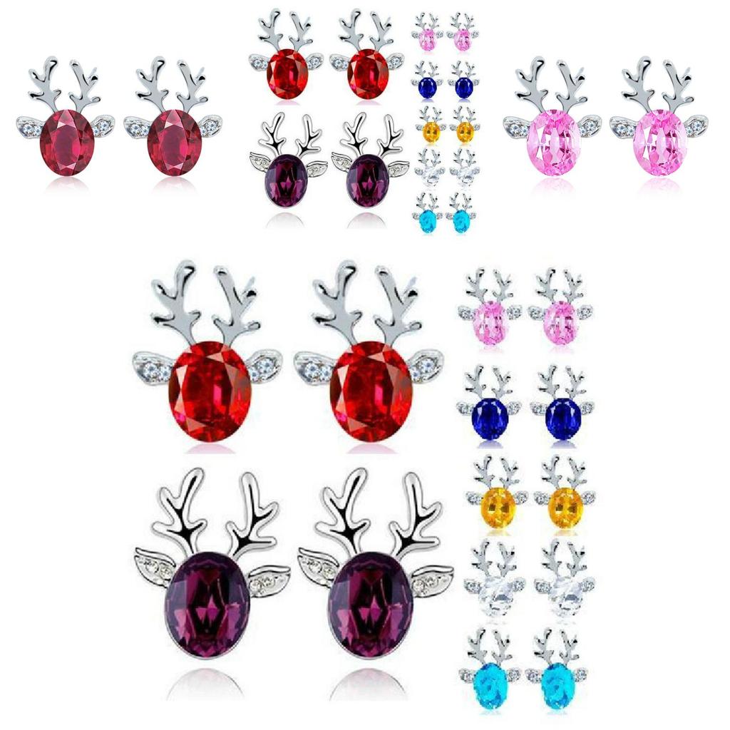 Christmas Reindeer Earrings With Crystal Gemstone For Women Fashion Jewelry