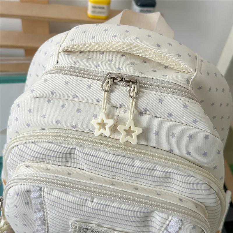 Mochila con Adorno de Encaje Rayas Estrelladas con Ventana Frontal Transparente y Múltiples Bolsillos Gran Capacidad Mochila Escolar Diaria para Adolescentes Estudiantes Viajes Diarios